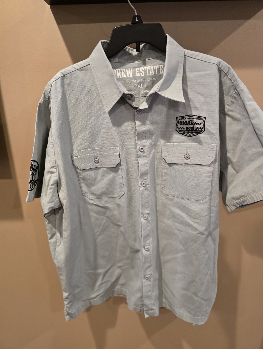 Drew Estate Men’s Cigarfest Short-Sleeve Work Shirt in Light Gray - 2XL